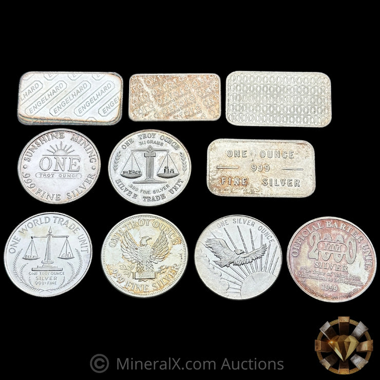 x10 1oz Misc Vintage Silver Coin & Bar Lot