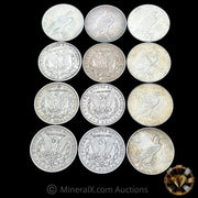 x12 Silver Dollar Lot (x6 Morgan, x6 Peace) ($12 FV / 90% Silver)