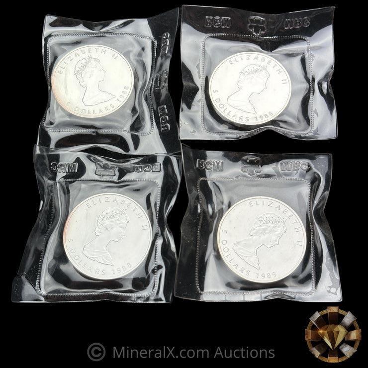 x4 1oz RCM Canadian Maple Leaf Silver Coins In Original Seals