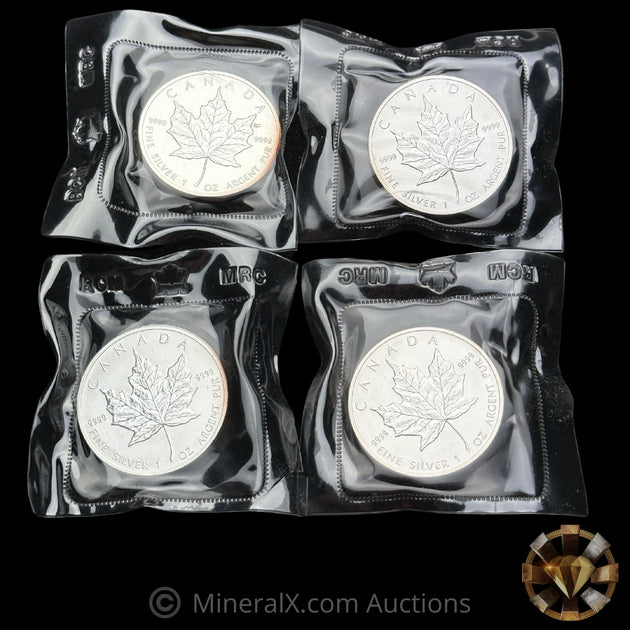 X4 1oz RCM Canadian Maple Leaf Silver Coins In Original Seals MineralX X4 1oz rcm canadian maple leaf silver coins in original seals mineralx