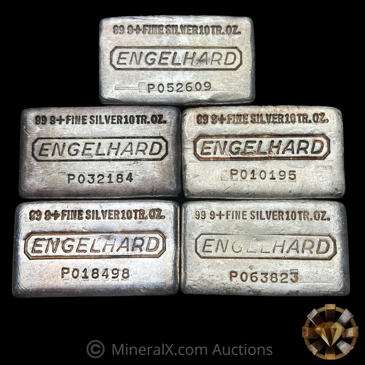 x5 10oz Engelhard Waffleback Vintage Silver Bars (50oz Total)