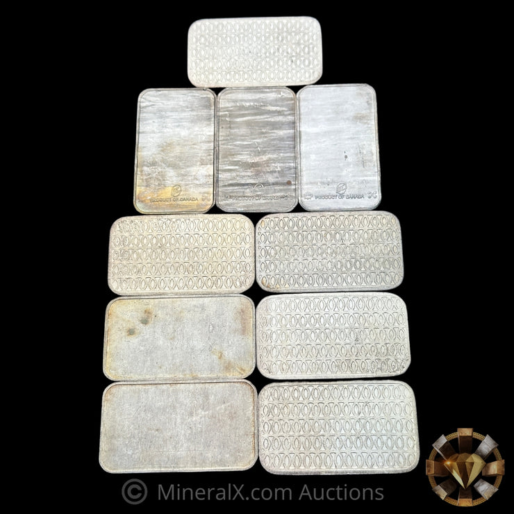 x10 1oz Misc Vintage Silver Bar Lot