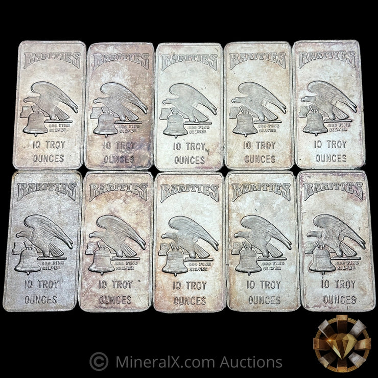 x10 10oz Rarities Mint Eagle Vintage Silver Bars (100oz Total)