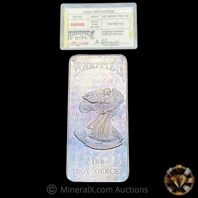 100oz 1986 Rarities Mint Vintage Silver Bar With Original Numbers Matc ...
