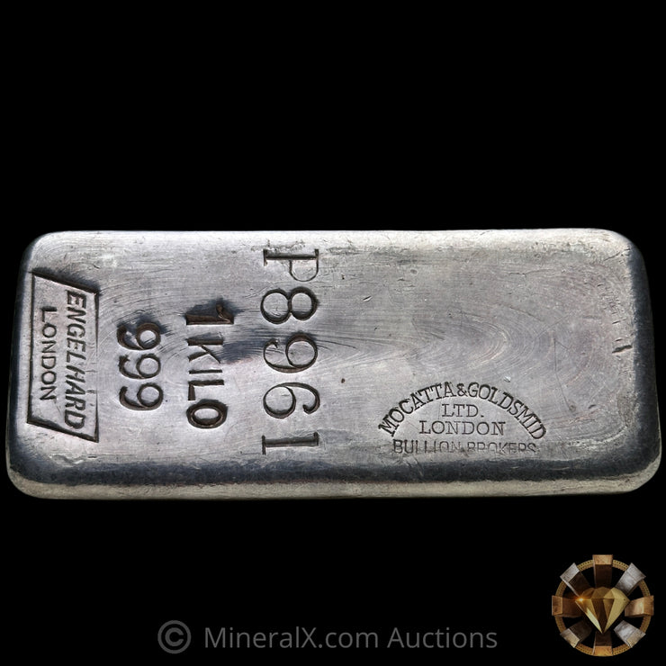 Kilo Engelhard London Vintage Silver Bar With Mocatta & Goldsmid Counterstamp & Unique "United States Bullion" Reverse