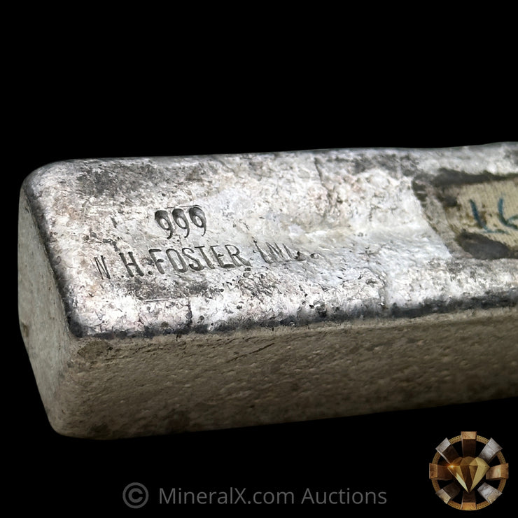 16.123oz W H Foster Vintage Silver Bar with Unique Front/Back Double Stamped Hallmark