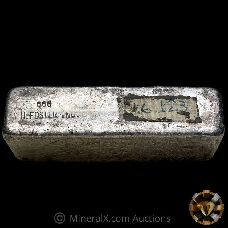 16.123oz W H Foster Vintage Silver Bar with Unique Front/Back Double Stamped Hallmark