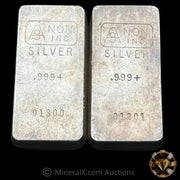 x2 10.4oz Agnon Sequential Vintage Silver Bars (20.8oz Total)