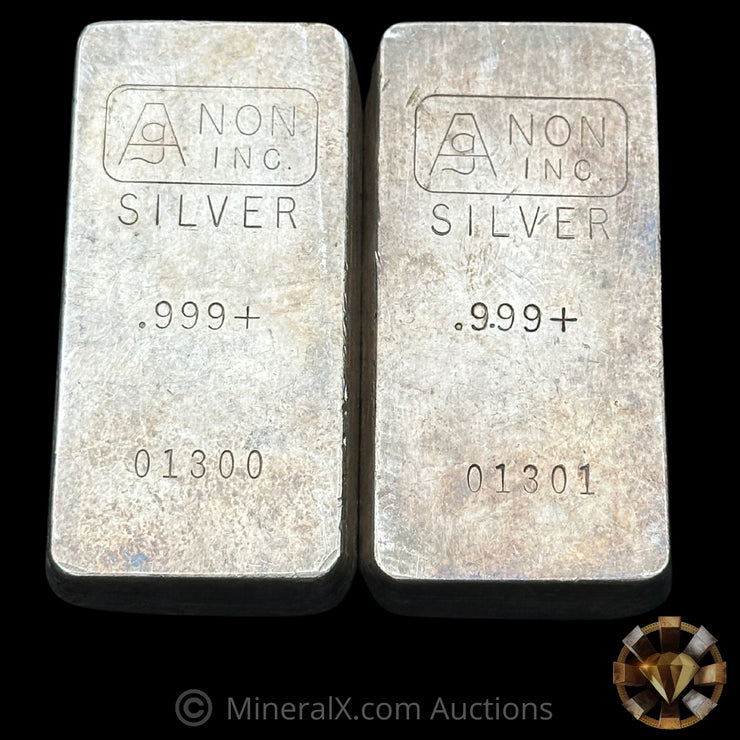 x2 10.4oz Agnon Sequential Vintage Silver Bars (20.8oz Total)