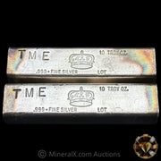 x2 10oz Crown Mint TME Counterstamp Vintage Silver Bars