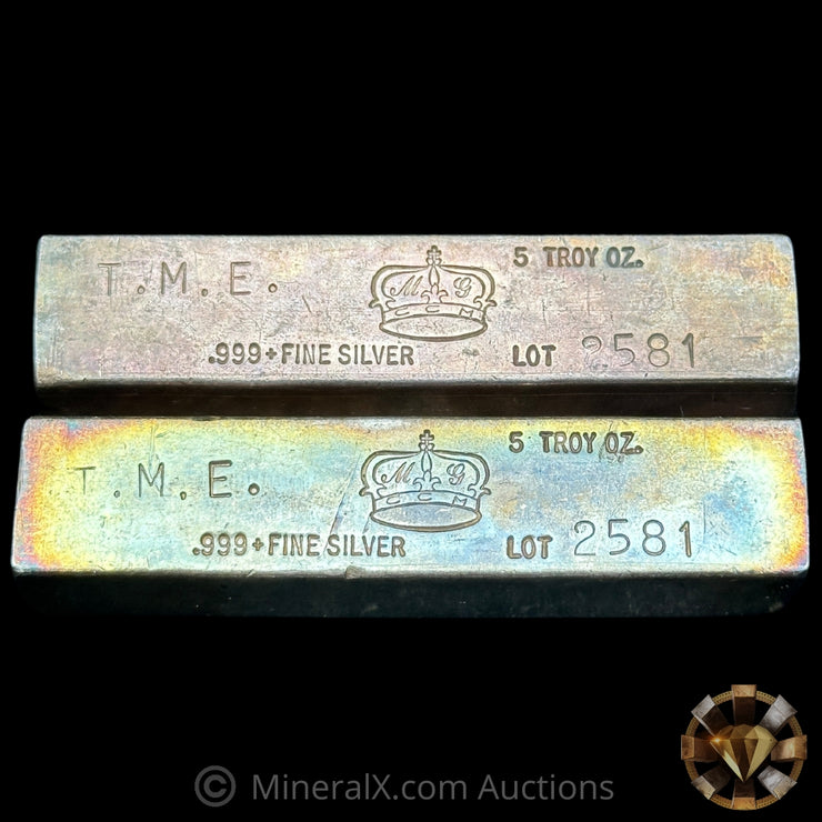 x2 5oz Crown Mint TME Counterstamp Vintage Silver Bars