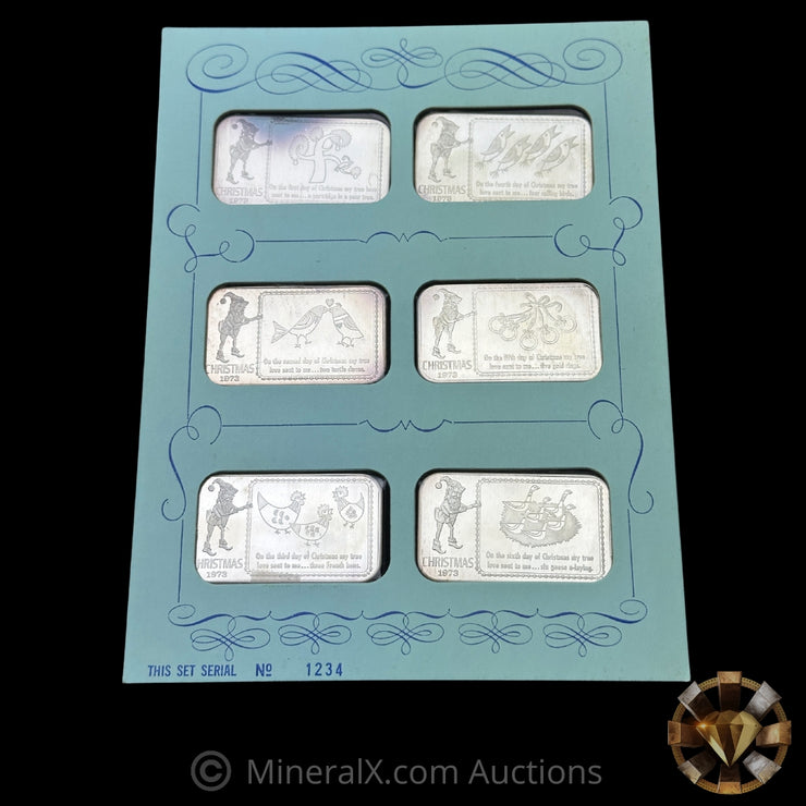 x12 1oz USSC United States Silver Corp "The Twelve Days Of Christmas" Vintage Silver Bars With Original Folder