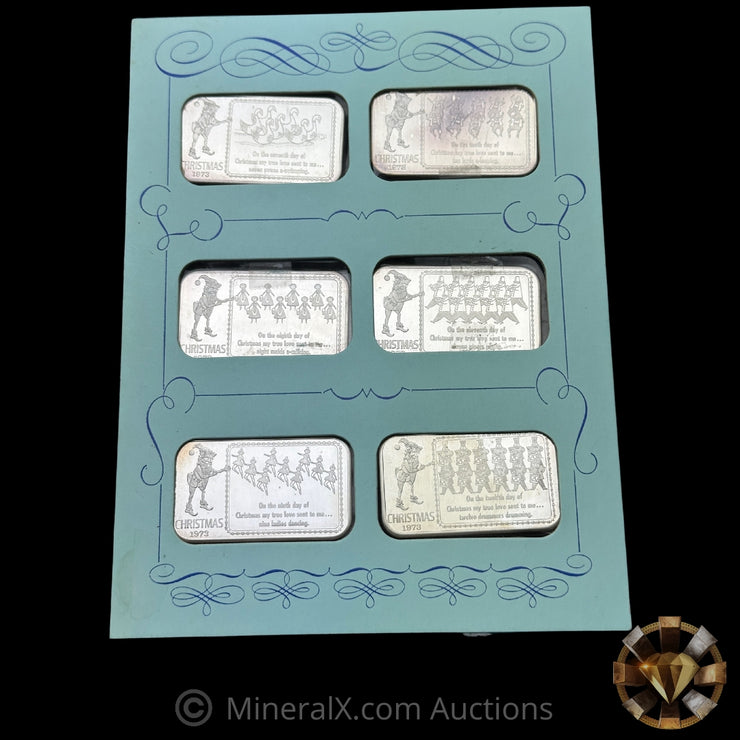 x12 1oz USSC United States Silver Corp "The Twelve Days Of Christmas" Vintage Silver Bars With Original Folder