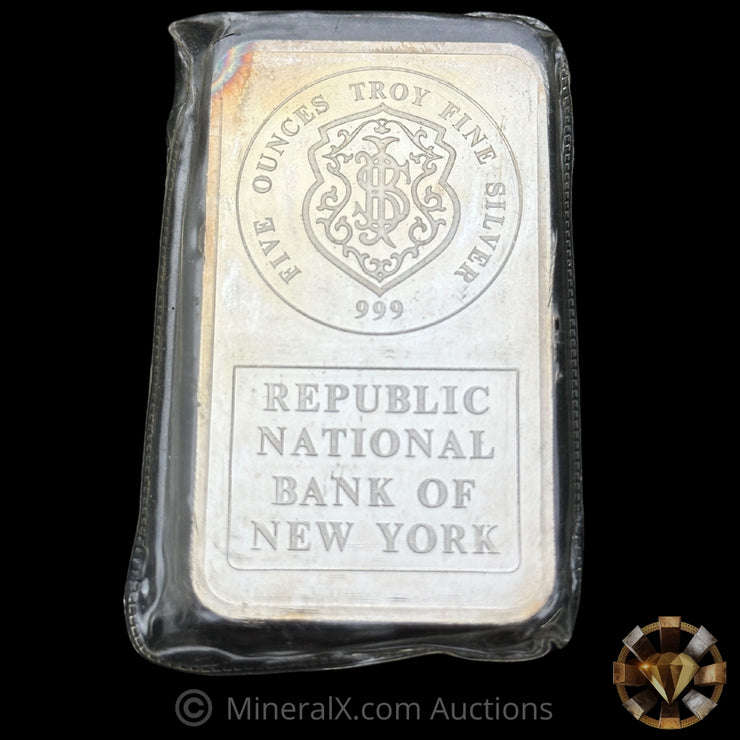 5oz JM Johnson Matthey Republic National Bank Of New York RNB Vintage Silver Bar