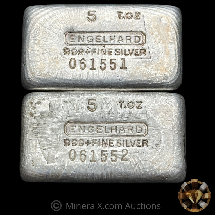 x2 5oz Engelhard 0-Leading 7th Series Sequential Vintage Silver Bars