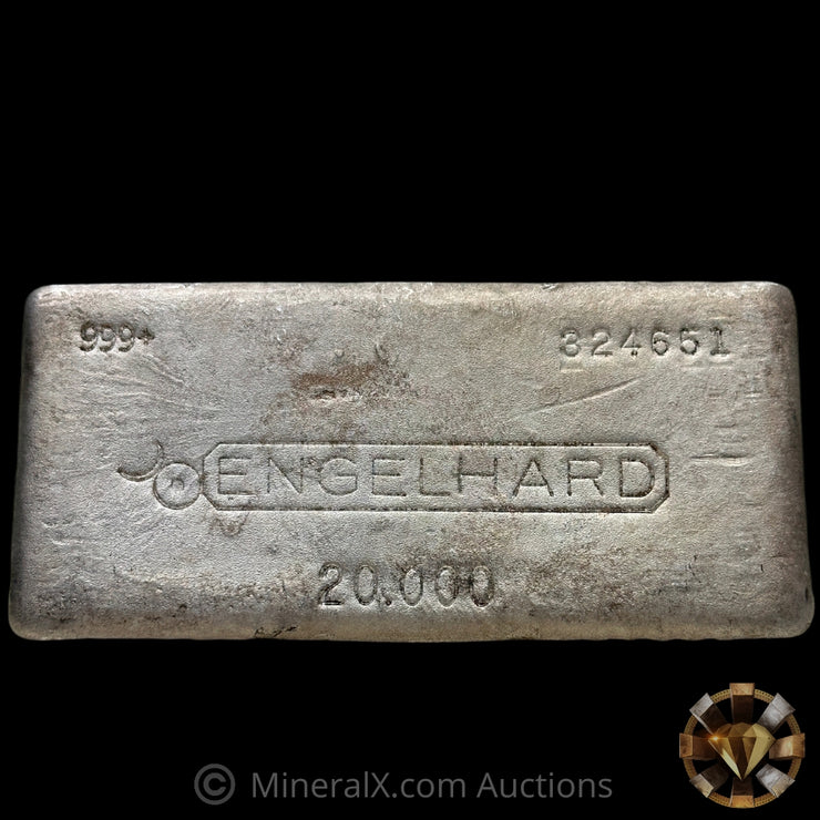 20oz Engelhard Bull Logo 9th Series Rare Small Font Serial Variety Vintage Silver Bar With Striated Reverse