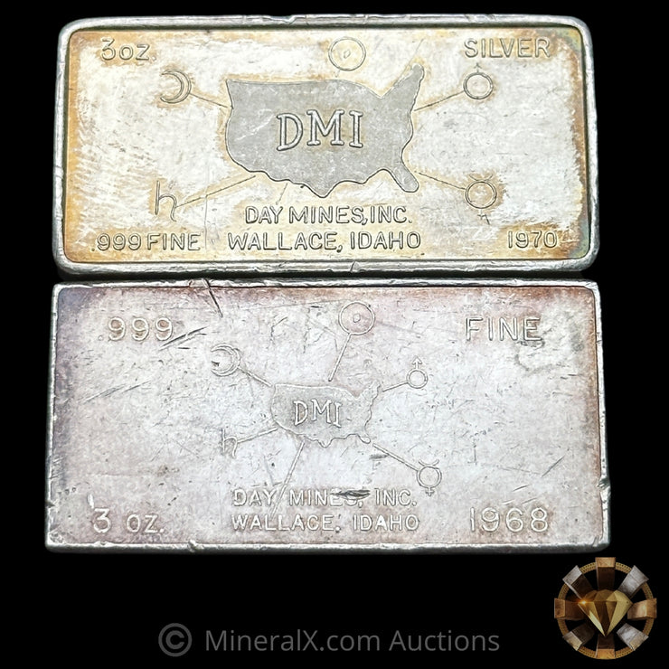 x2 3oz W H Foster Day Mines Vintage Silver Bars (Large & Small Hallmark Varieties)