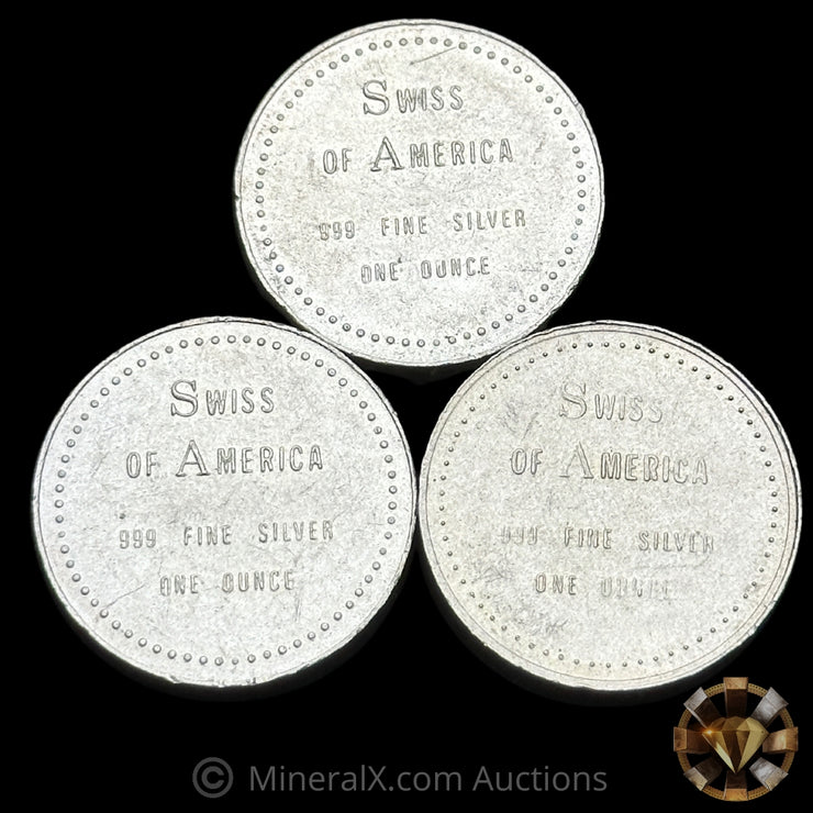 x3 1oz Swiss Of America Vintage Silver Rounds