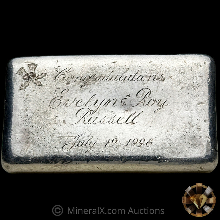 10oz Johnson Matthey JMC Maple Leaf Vintage Silver Bar With Reverse Engraving