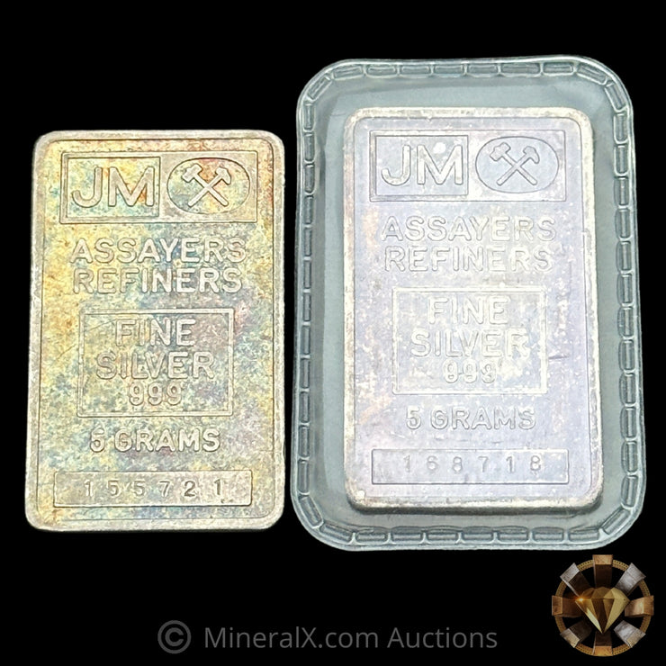 x2 5g Johnson Matthey JM Fractional Vintage Silver Bars