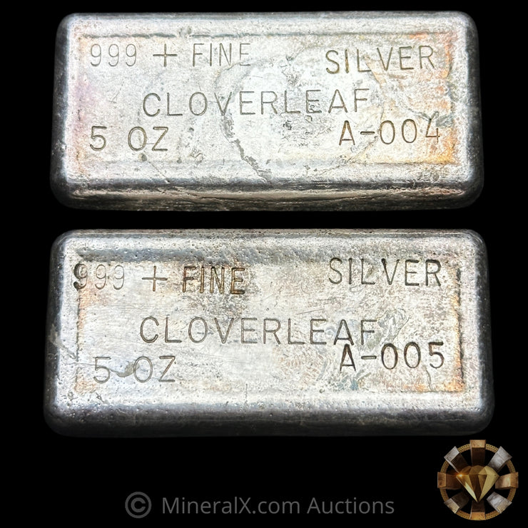 x2 5oz Cloverleaf Sequential Vintage Silver Bars