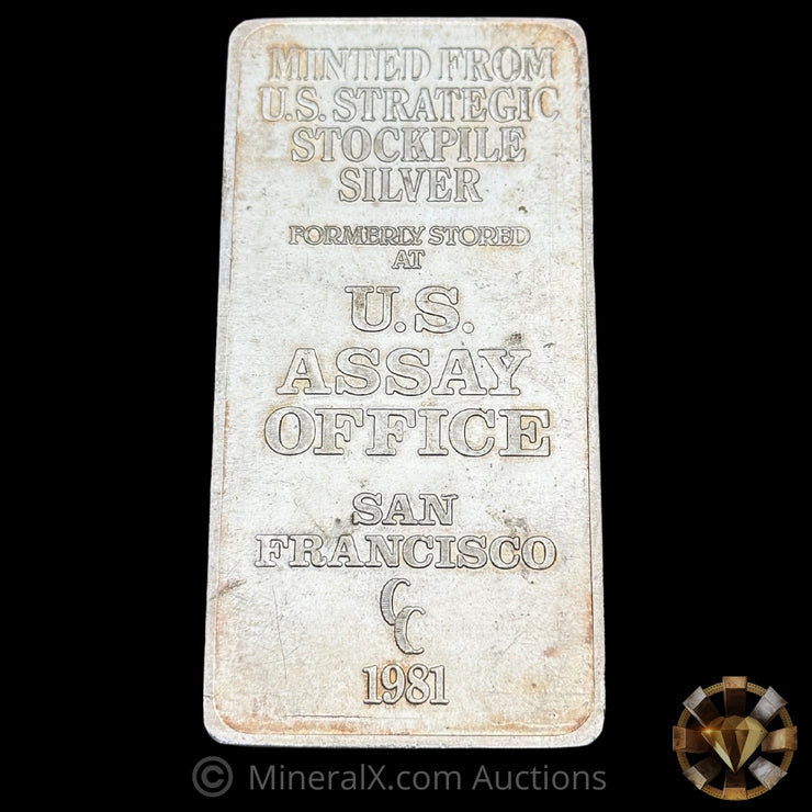 10oz 1981 US Assay Office Strategic Stockpile Silver Vintage Silver Bar