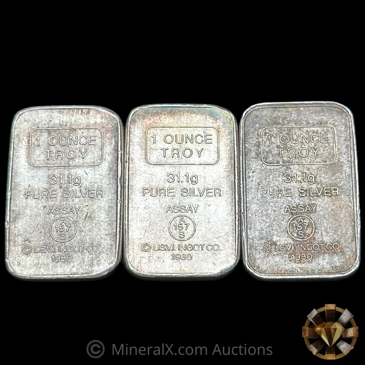 x3 1oz AMARK 1980 USVI Ingot Co Vintage Silver Stacker Bars