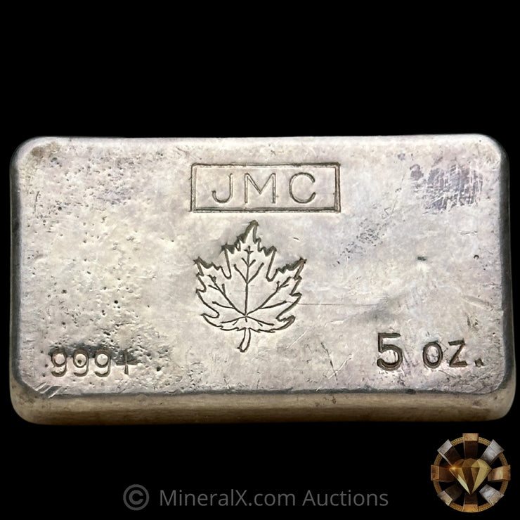 5oz JMC Johnson Matthey Maple Leaf "With Decimal Variety" Vintage Silver Bar