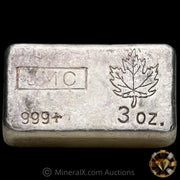 3oz JMC Johnson Matthey Maple Leaf "With Decimal Variety" Vintage Silver Bar