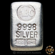 100g ABC Australian Bullion Company Blank Back Vintage Silver Bar