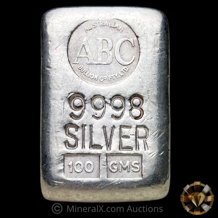 100g ABC Australian Bullion Company Blank Back Vintage Silver Bar