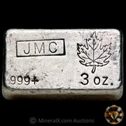 3oz JMC Johnson Matthey Maple Leaf "With Decimal Variety" Vintage Silver Bar