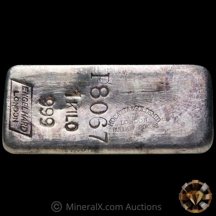 x2 Kilo Engelhard London Sequential Serial Vintage Silver Bars With Mocatta & Goldsmid Counterstamps