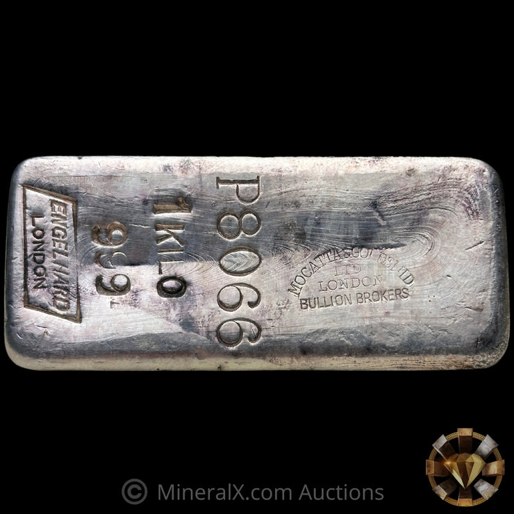 x2 Kilo Engelhard London Sequential Serial Vintage Silver Bars With Mocatta & Goldsmid Counterstamps