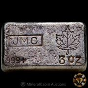 3oz JMC Johnson Matthey Maple Leaf "No Decimal Variety" Vintage Silver Bar