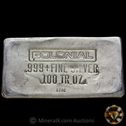 100oz Colonial Vintage Silver Bar With Unique Wider Mold