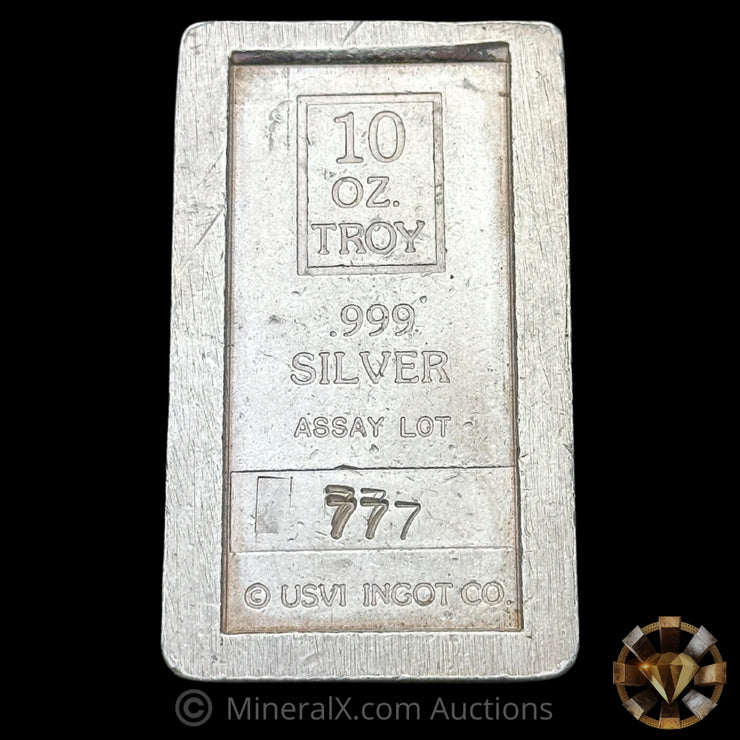 10oz AMARK USVI Ingot Co Vintage Silver Stacker Bar With Unique Double Stamped 777 Assay Lot