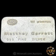 100g MG Matthey Garrett Australia Vintage Silver Bar