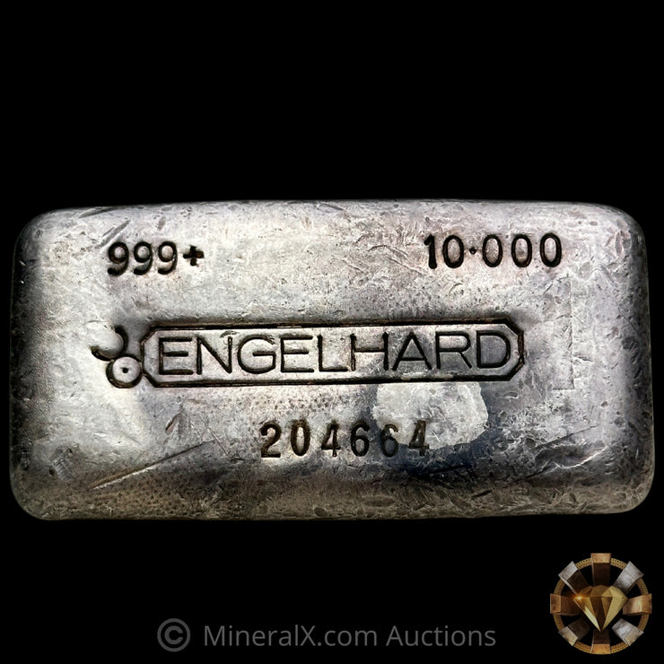 10oz Engelhard Floating Decimal Bull Logo Vintage Silver Bar With Unique Striated Sides