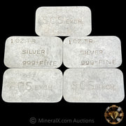 x5 1oz SGS Exchange Vintage Silver Bar Lot