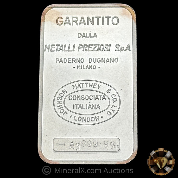 1oz MP Metalli Preziosi Milano Johnson Matthey JM London Vintage Silver Bar