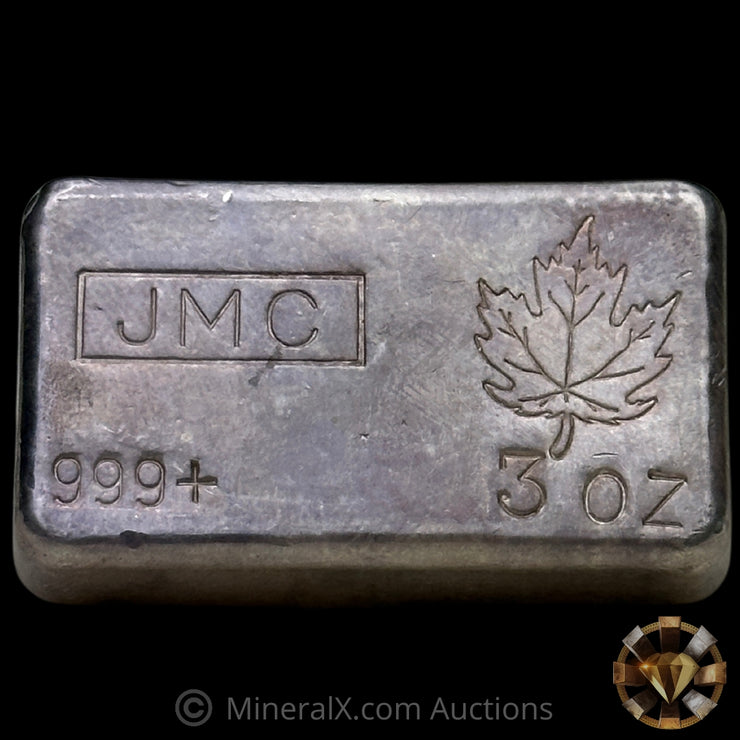 3oz JMC Johnson Matthey Maple Leaf "No Decimal Variety" Vintage Silver Bar