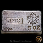 3oz JMC Johnson Matthey Maple Leaf "No Decimal Variety" Vintage Silver Bar