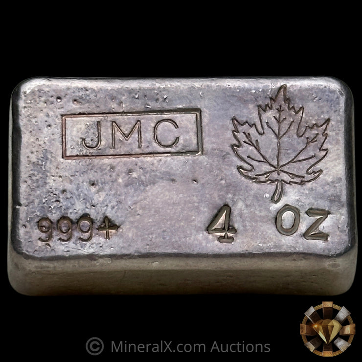 4oz JMC Johnson Matthey Maple Leaf "No Decimal Variety" Vintage Silver Bar