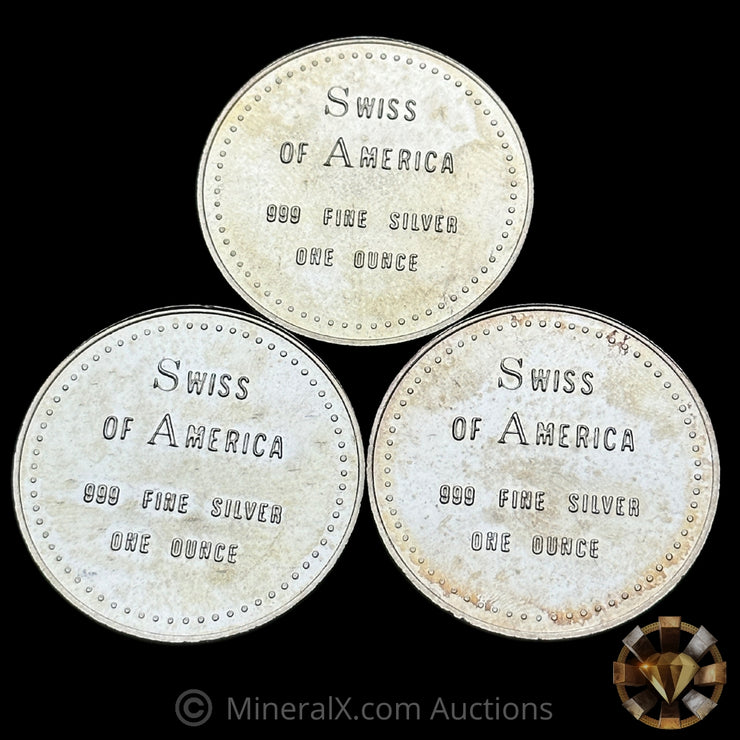 x3 1oz Swiss Of America Vintage Silver Coins