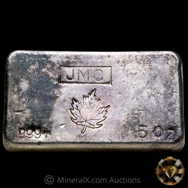 5oz JMC Johnson Matthey With Maple Leaf Vintage Silver Bar