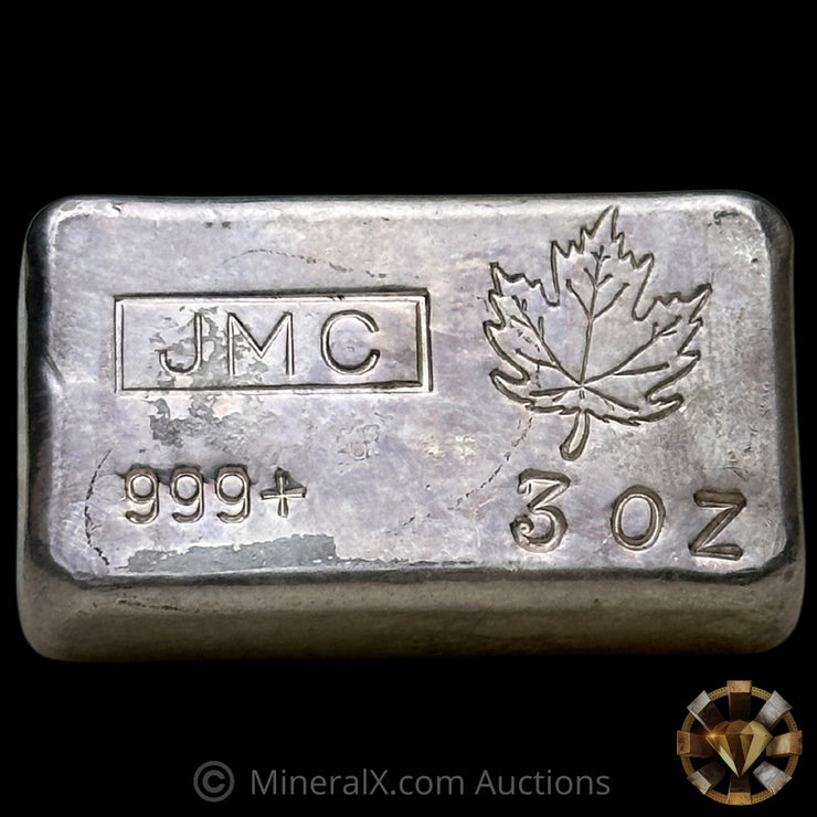 3oz JMC Johnson Matthey With Maple Leaf Vintage Silver Bar