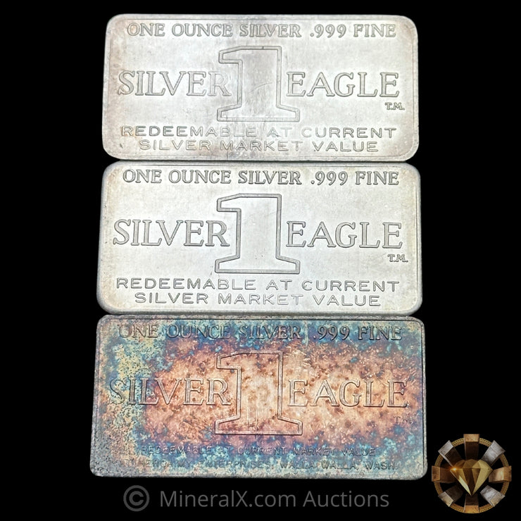 x3 1oz (x2 1972, x1 1969) W H Foster Silver Eagle Vintage Silver Bar Lot