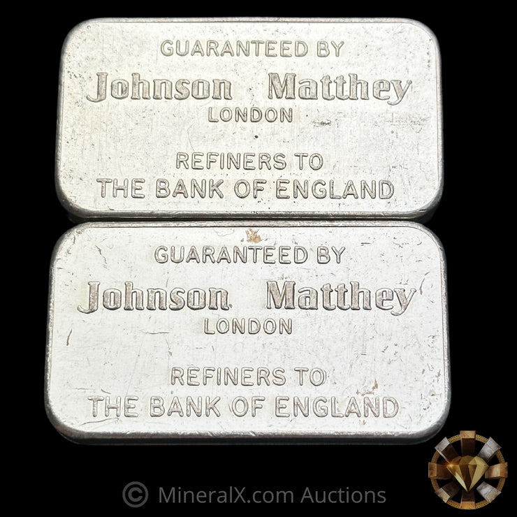 x2 100g Johnson Matthey JM London Schweizerischer Bankverein Vintage Silver Bars