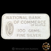 100g Johnson Matthey JM London National Bank of Commerce Seattle Vintage Silver Bar